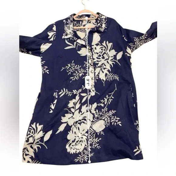 Soft Surroundings beaded tunic cotton blue white leaf print embellished 1X - Picture 5 of 12